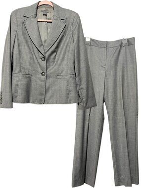 Ann Taylor Womens Wool Cashmere 2 Pc Wide Leg Pant Suit 10 Gray Professional